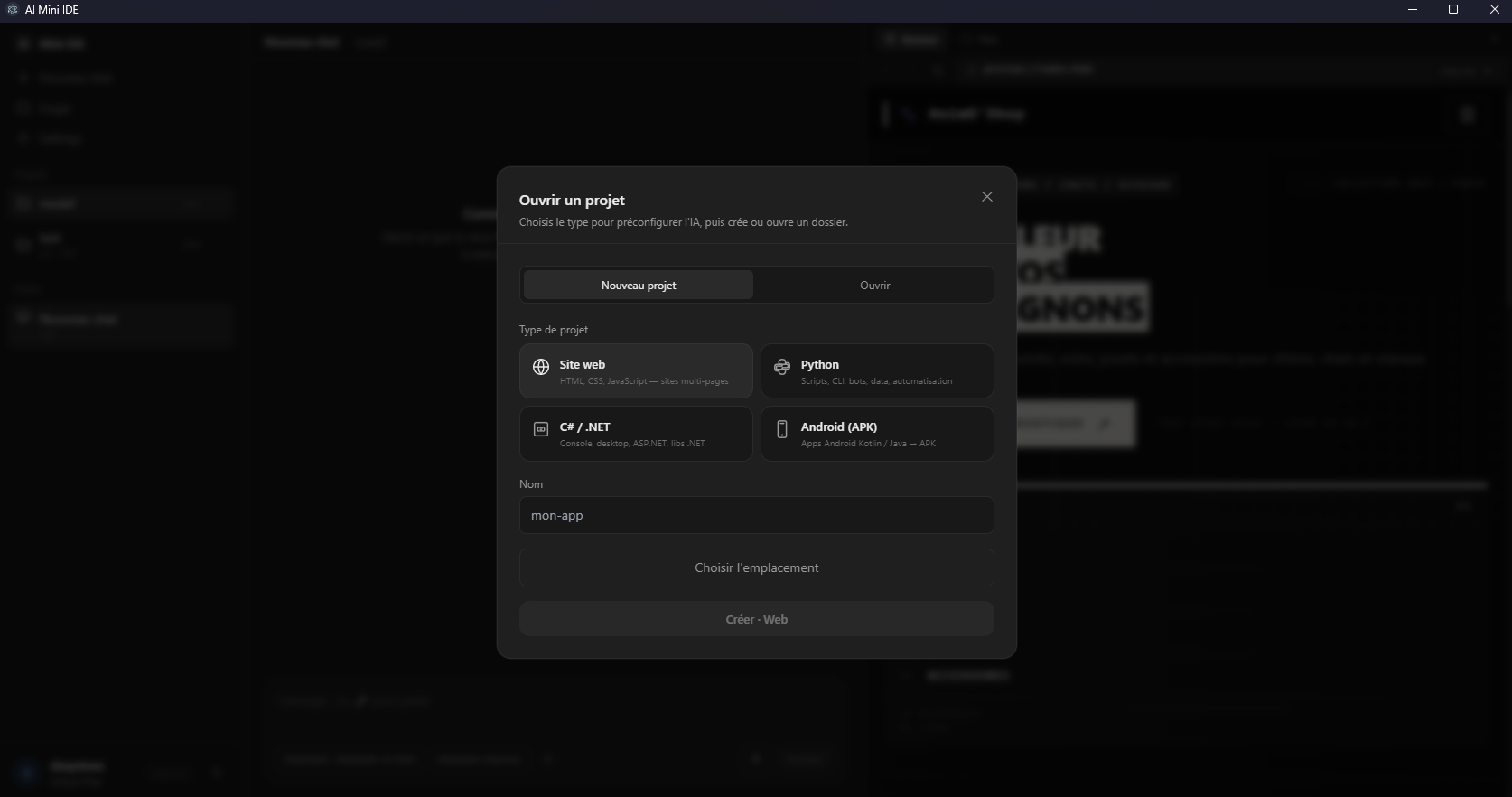 Aperçu de l’éditeur Byok Ide — interface de développement